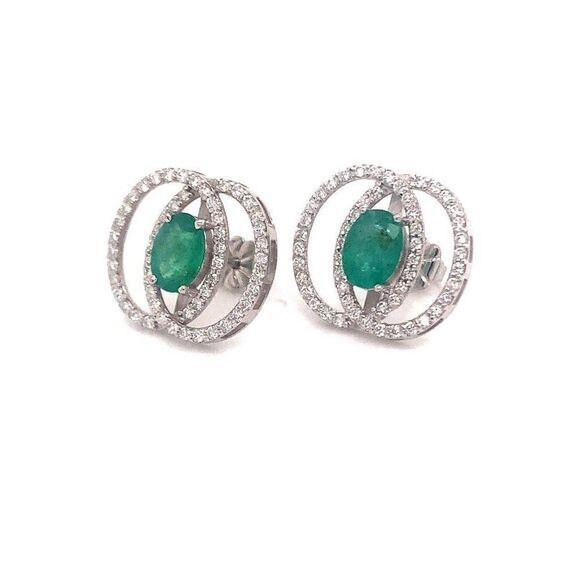 Diamond Emerald Earrings 14k White Gold 2.16 TCW Certified $6,950 018689 - Picture 11 of 12